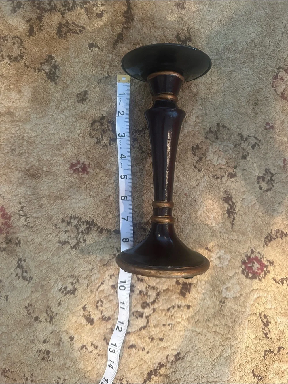 Dark Brown Wood-like resin Candlestick with Gold Accents - heavy